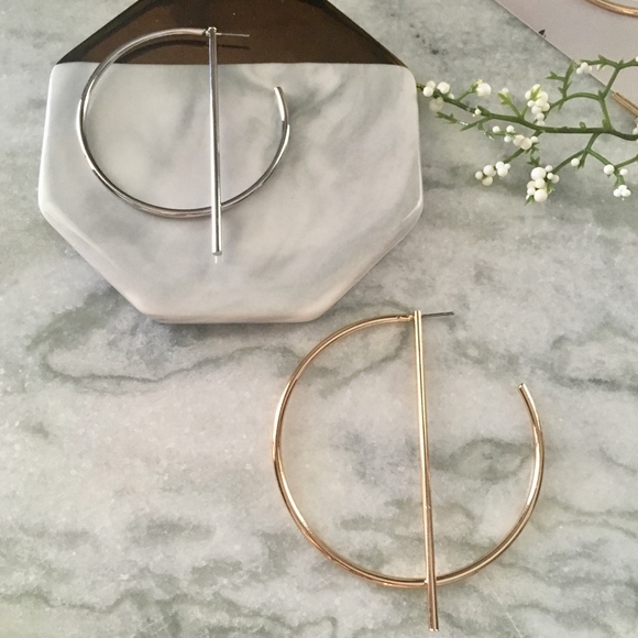 'Longing' Drop Bar Hoop Gold Silver Gypsy Earrings - Picture 3 of 7